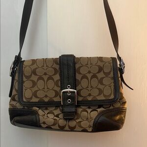 Coach Signature Canvas Shoulder Bag | Brown Logo | Leather Trim